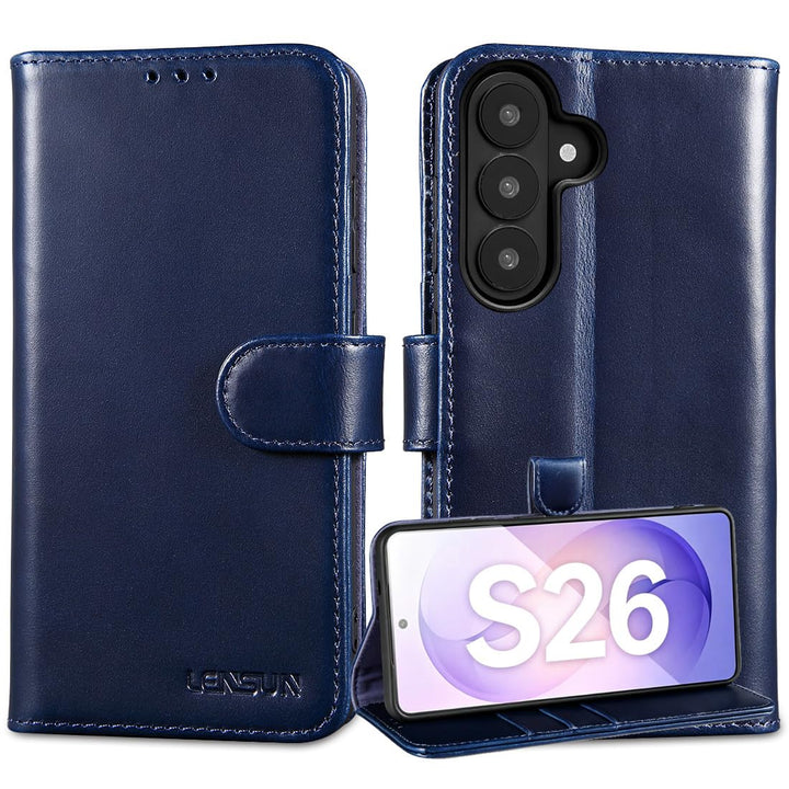 LENSUN Echtleder Handyhülle für Samsung Galaxy S26 5G, Lederhülle [Brieftasche][Bookstyle][Premium L