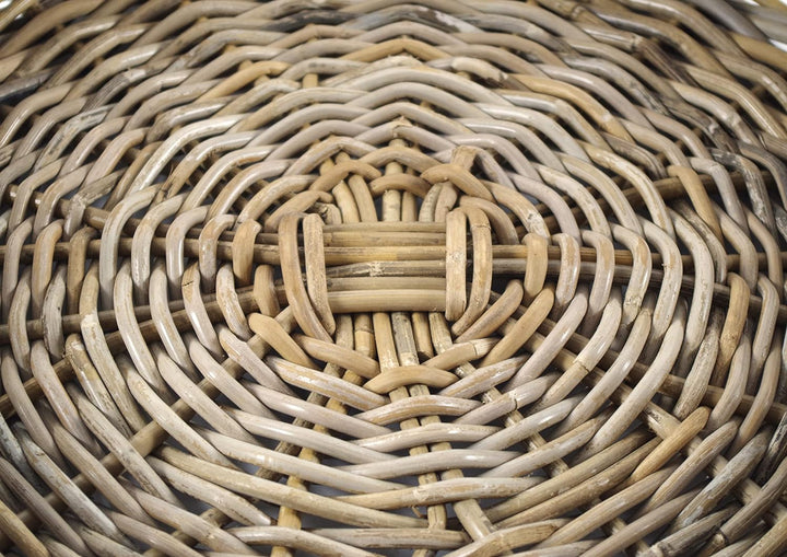 Kobolo Tablett Dekotablett Serviertablett aus Rattan rund -kubu grau- 49x49x10cm