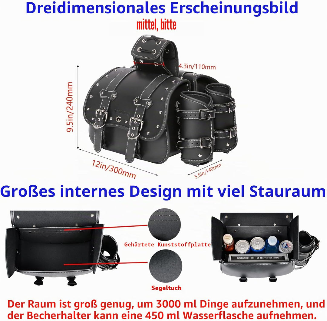 Hochdichtes Leder-Motorrad-Saddebags,Überwurftaschen,Gepäckträger,Seitentaschen mit Getränkehalter,w
