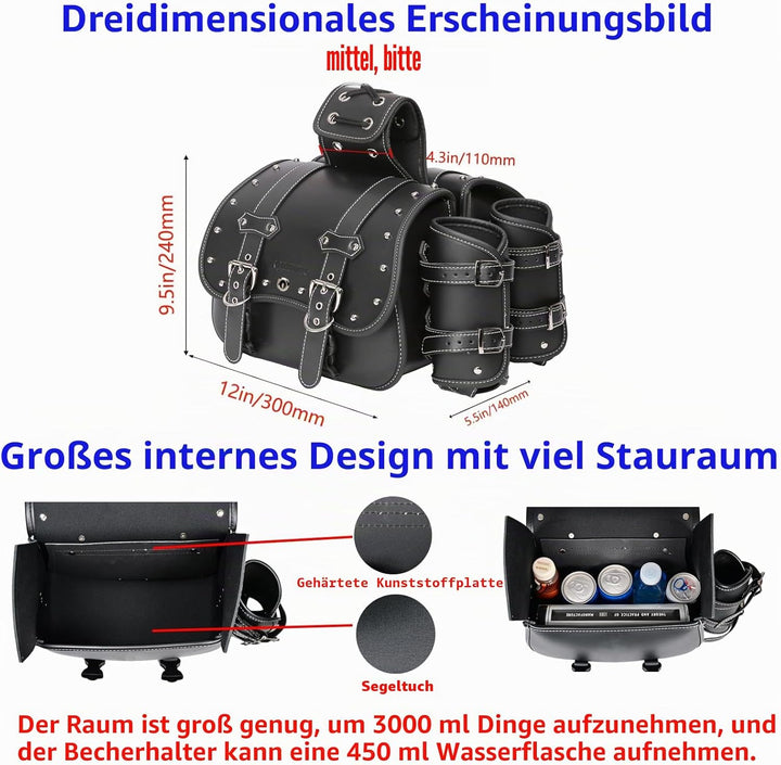 Hochdichtes Leder-Motorrad-Saddebags,Überwurftaschen,Gepäckträger,Seitentaschen mit Getränkehalter,w