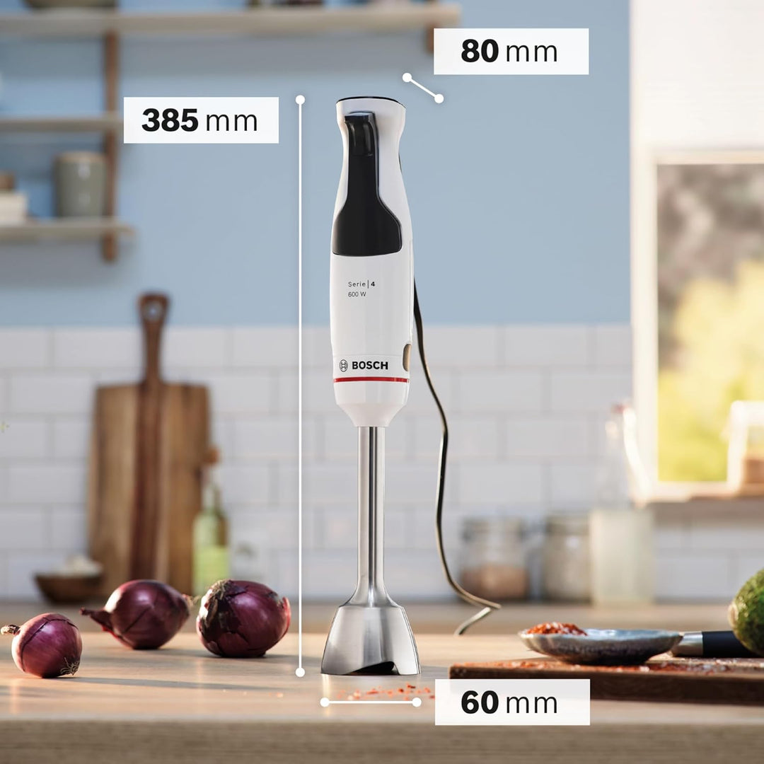 Bosch Stabmixer ErgoMaster Serie 4, einhändig bedienbar, 4 Edelstahl-Klingen, verschleissfreie Keram