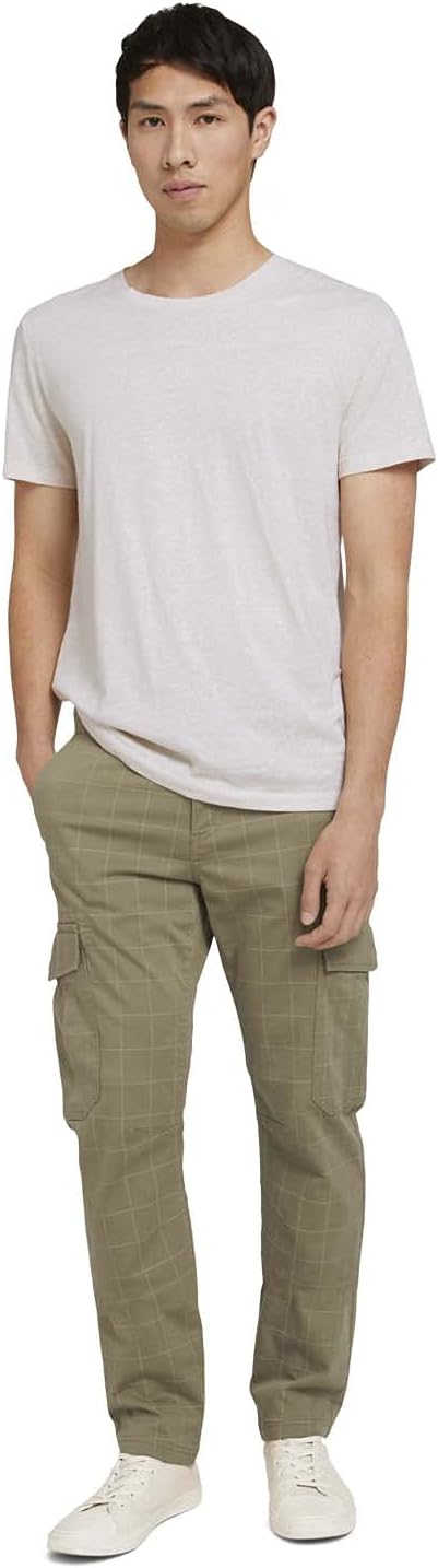 TOM TAILOR Denim Herren Cargo Hose S 27705 - Khaki Soft Check Print, S 27705 - Khaki Soft Check Prin