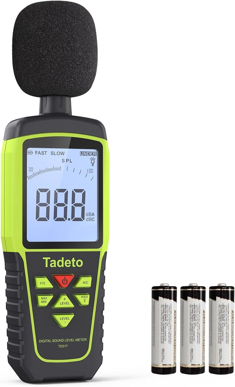 Dezibel Messgerät, Tadeto Schallpegelmesser Portable db Messgerät 30dB bis 130dB (5 Messbereich) Hin