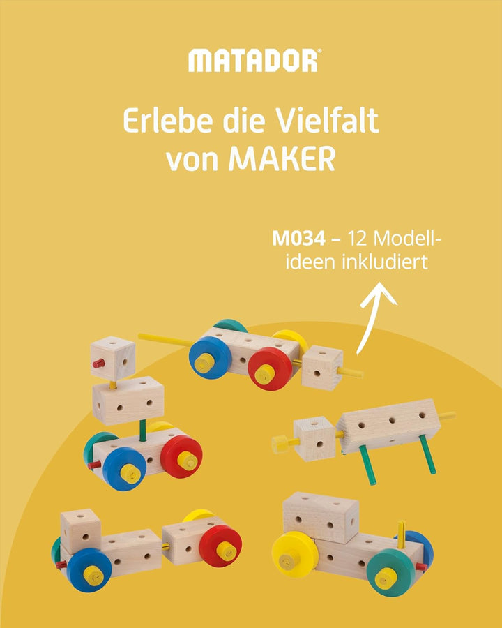 Matador Kinder Baukasten ab 3 Jahren 34-tlg. - Spannendes Holz Konstruktionsspielzeug zur Schulung v