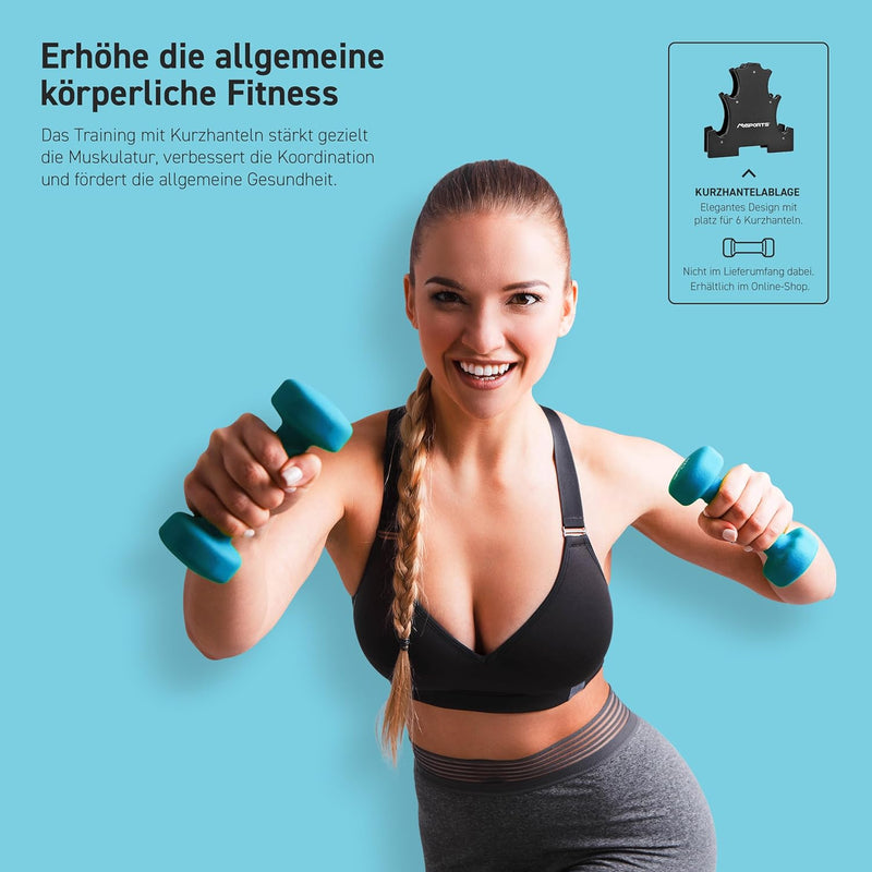 MSPORTS Kurzhanteln 2er Set Neopren 0,5-5 kg Paar inkl. Übungsposter | Hantelset 3 kg - Blau, 3 kg -