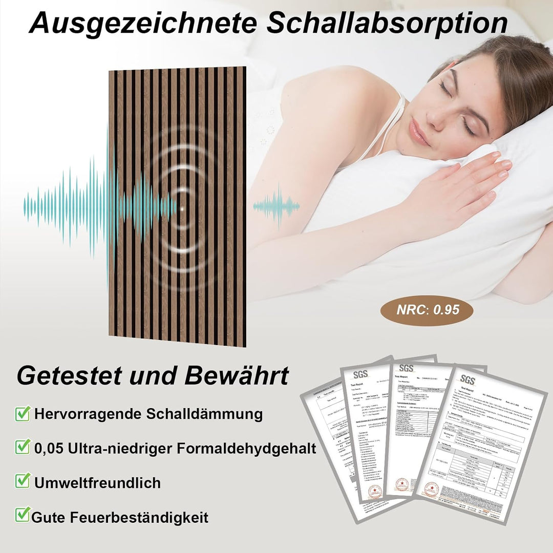 AKK-PANE Akustikpaneele Holz 240x60cm (4er-Set 5,76 m²), 3D Wandpaneele Holz, für Küche, Wohnzimmer,