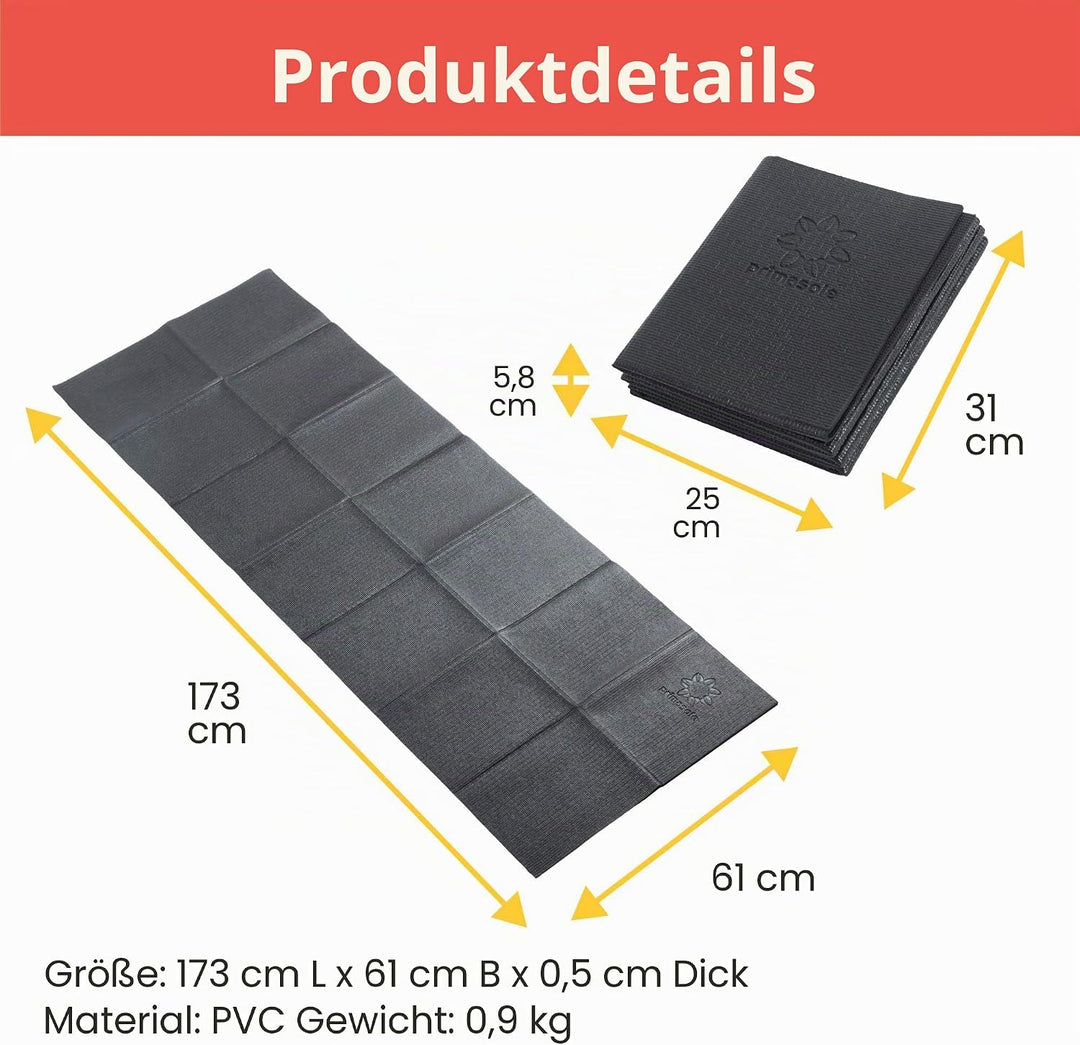 PRIMASOLE Faltbare Yoga-Reise-Pilates-Matte Schwarz, Schwarz