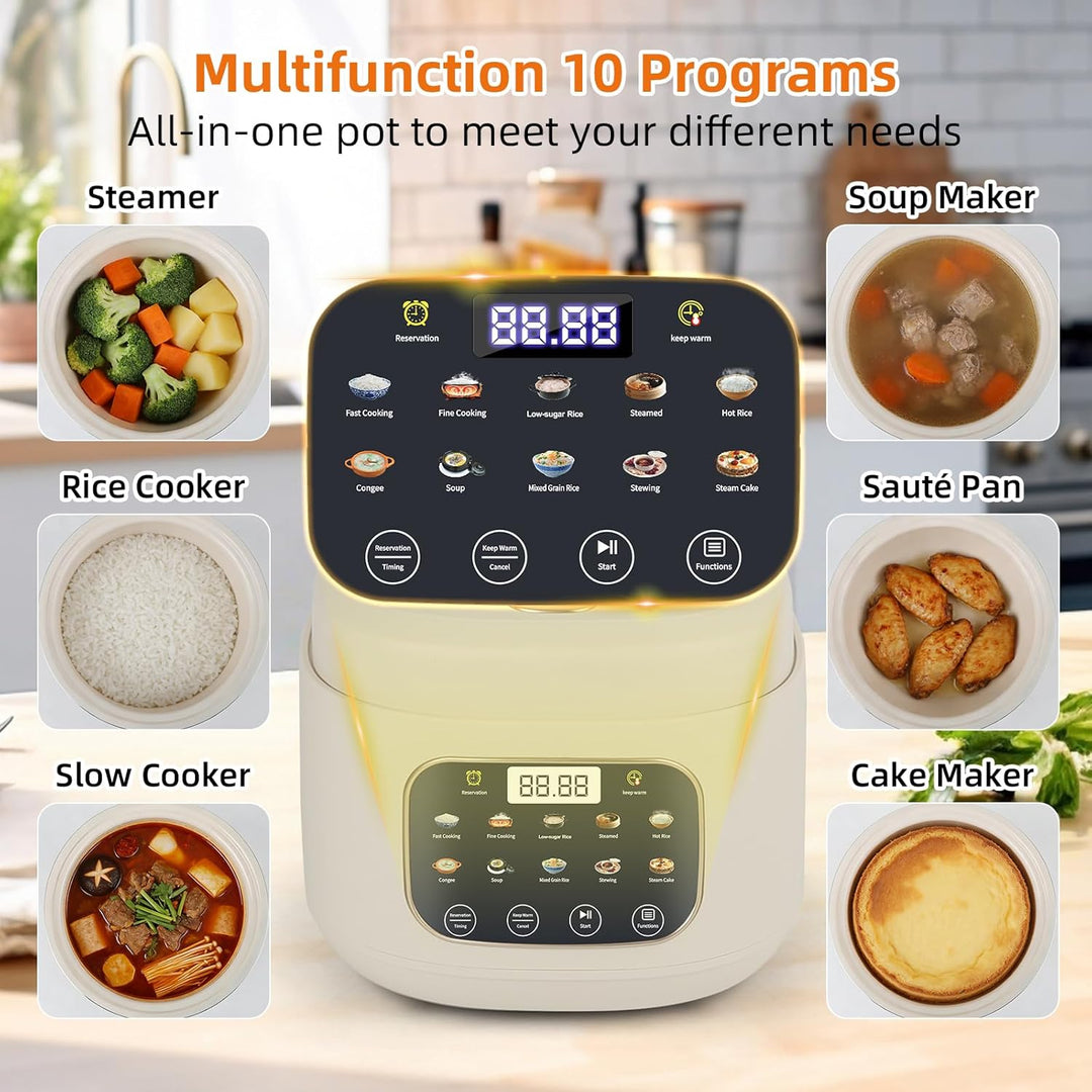 Reiskocher 3L, Multikocher mit 10 Programme für 3-5 Personen, Multifunktionaler Reiskocher mit Low S