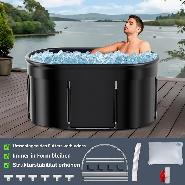 Premium 120 cm ovales Eisbad, Mobile Faltbare Badewanne, Eisbad-Kaltwasserbad für die Erholung im Fr
