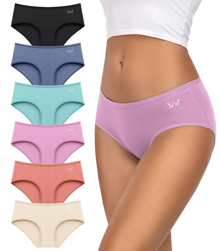 TANSTC Damen Unterhosen Baumwolle 6er-Pack Hipster Slips, Niedrige Taille & Stretch, Atmungsaktiv Mu