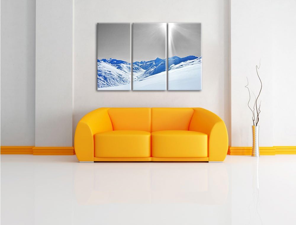 Pixxprint Berglandschaft im Winter / 3-Teilig/Gesamtmass 120cm Leinwandbild bespannt auf Holzrahmen/