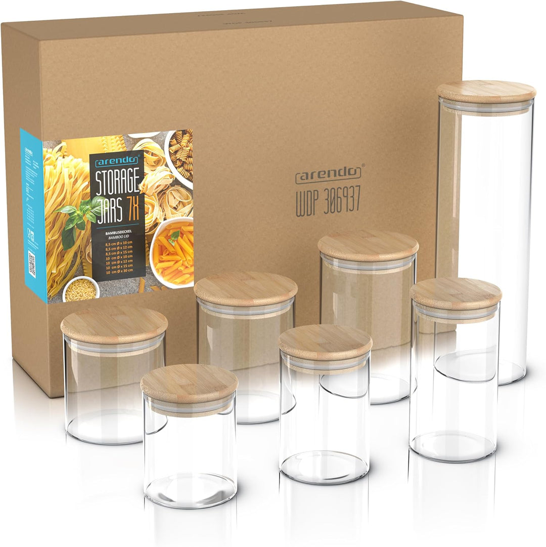 Arendo Vorratsgläser mit Deckel Luftdicht 7er Set, Vorratsdosen Glas mit Deckel Pasta, Vorratsdosen