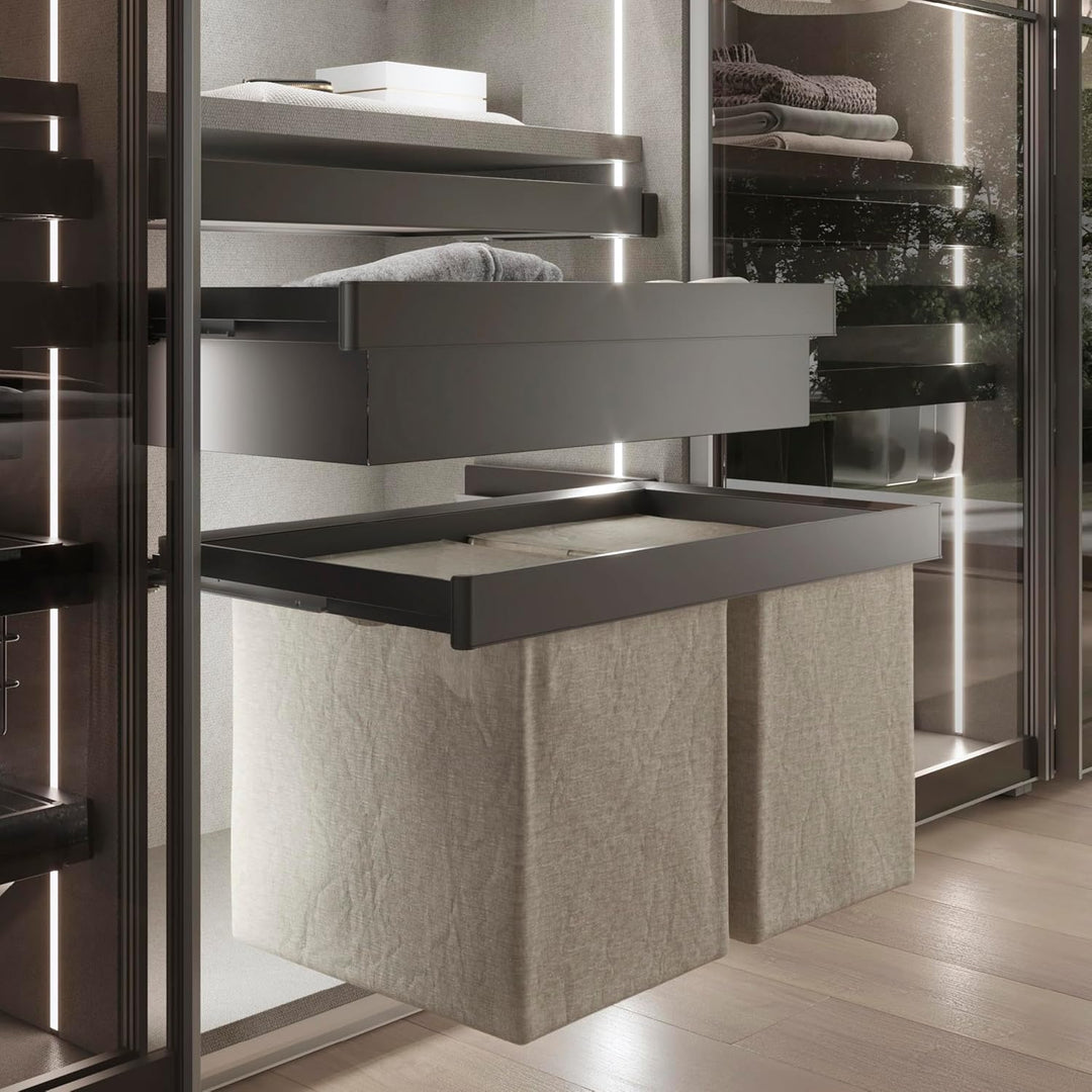 Emuca - Satz aus 7-Stangen-Hosenhalter, Wäschekorb und ahmen für Schrank Quartz, mit Soft-Close- und