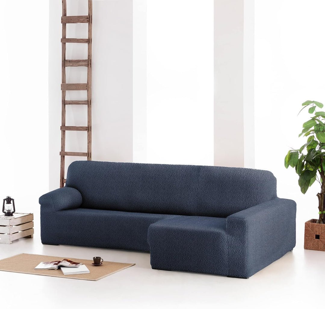 Abdeckung für Chaiselongue, L-Form, anpassbarer Stoff, langer Arm, rechts, Farbe 03 Blau 03 - Blau B