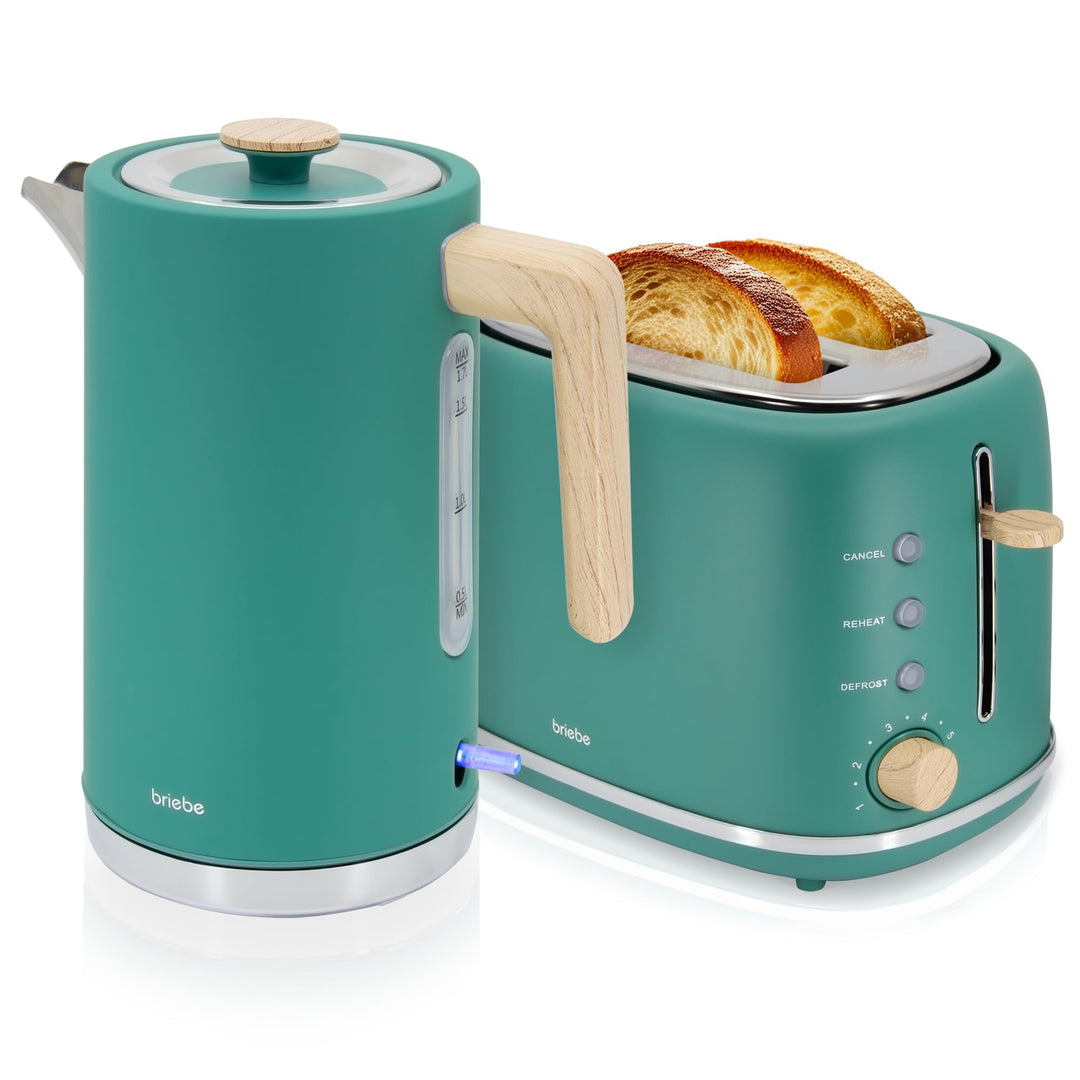 briebe Nordic Set Toaster 2 Scheiben Breite Schlitze mit Brötchenaufsatz, 6 Toast Stufen + Wasserkoc