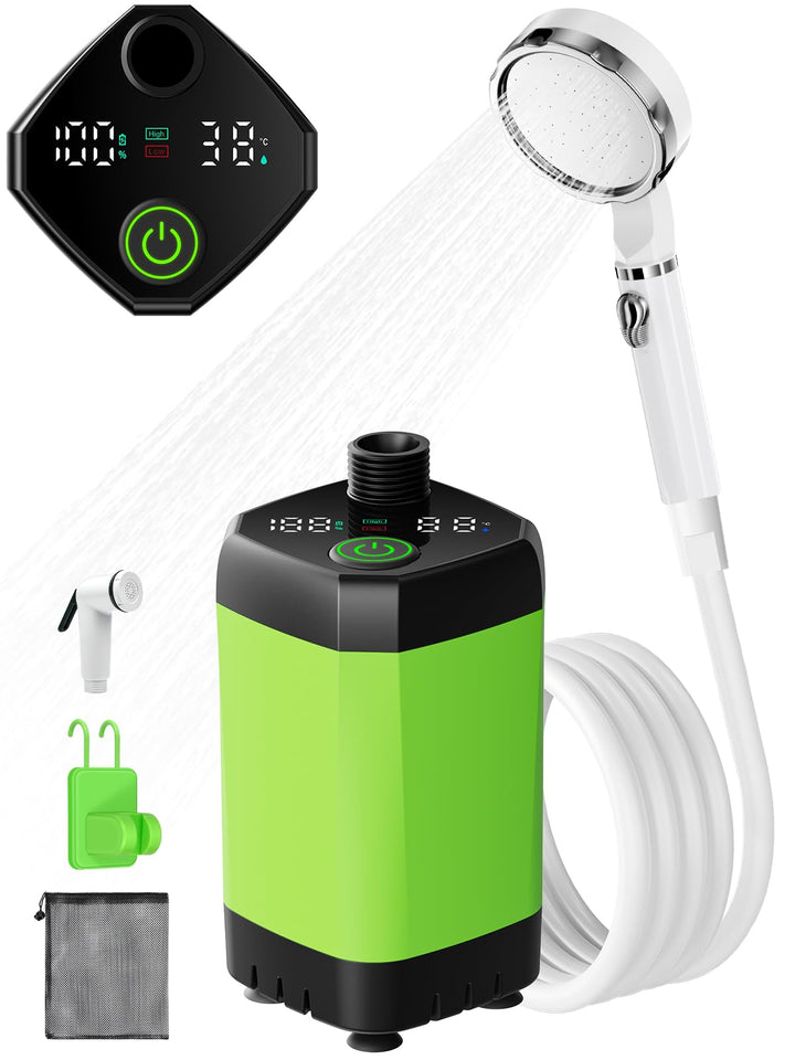 Upgrade Tragbare Campingdusche, Camping Dusche mit Wiederaufladbarem 6000mAh Akku und Temperaturanze