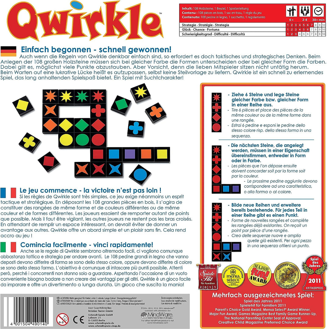 Schmidt Spiele 49014 Qwirkle, Spiel des Jahres 2011, Familienspiel