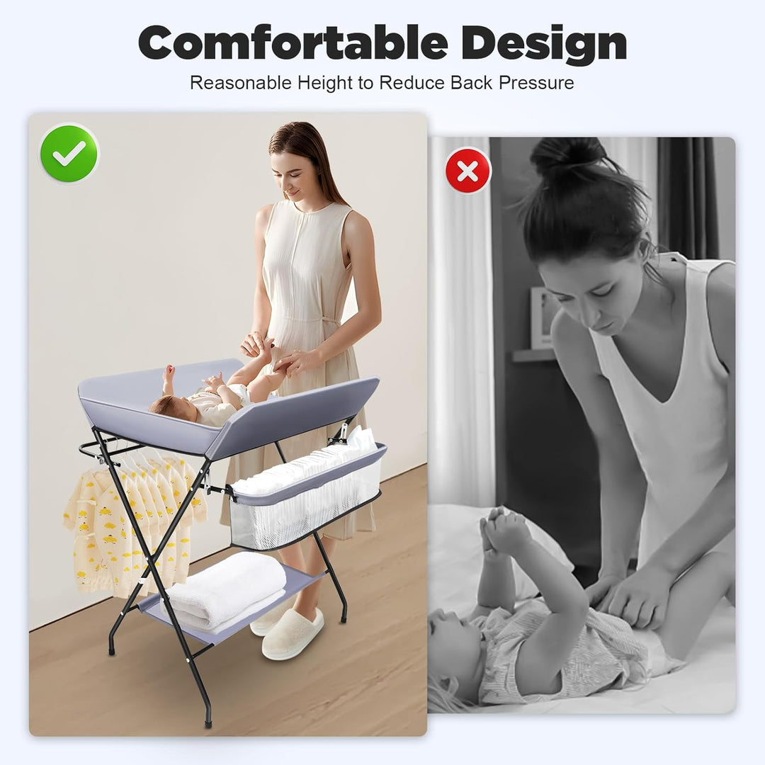 WOLEGM Baby Wickelkombi, Klappbare Wickelkommode, Mobiler Wickeltisch mit Sicherheitsgurt und Ablage