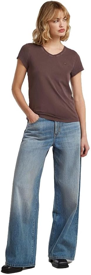 G-Star Damen Eyben Slim V-Neck Top 2.0 XXS Beige (Chocolate Plum Gd D24533-b059-h312), XXS Beige (Ch