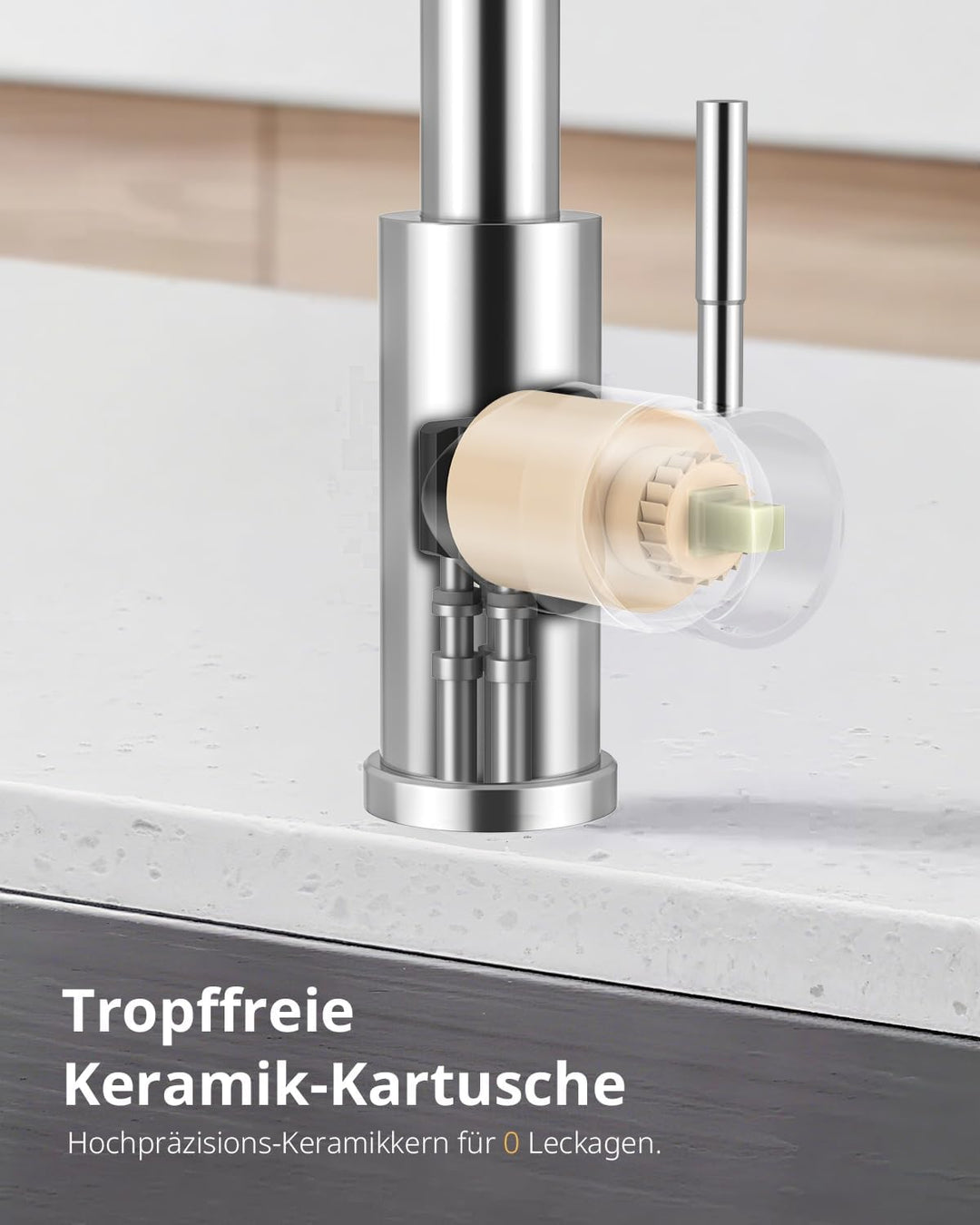 Küchenarmatur, Ausziehbarer Wasserhahn mit Edelstahl-Sprühbrause und 3 Sprühfunktionen, 360° schwenk