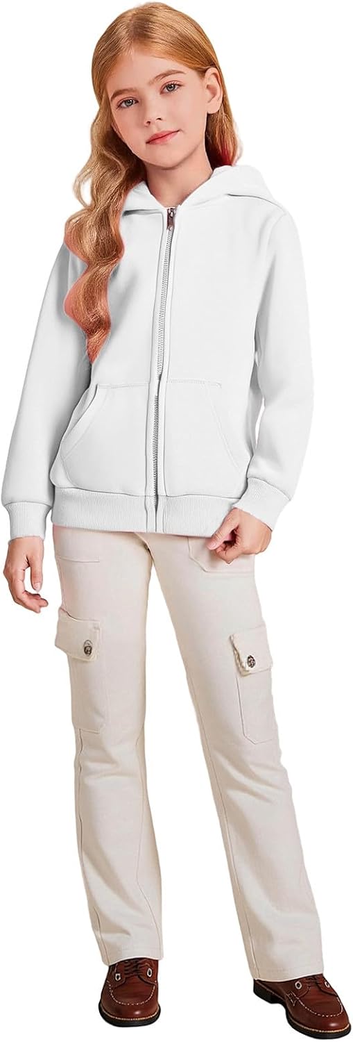 Hoodie Jacke Mädchen mit Reissverschluss Einfarbig Teenager Kapuzenpullover Strickjacke Locker Kinde