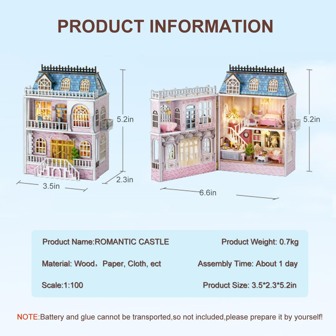 CUTEROOM Miniatur Haus, DIY Puppenhaus Set aus Holz, Mini Hausbau-Set mit Möbeln und LED Licht, Gebu