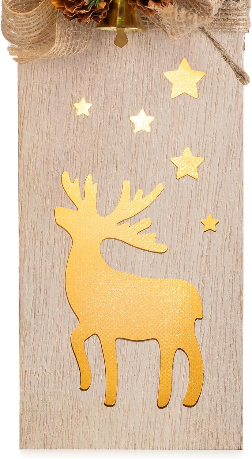 NUPTIO Weihnachtsdeko Holz Rentier Fensterbank - 30cm Höhe 2 Stück LED Dekosäule Holzdeko Weihnachte