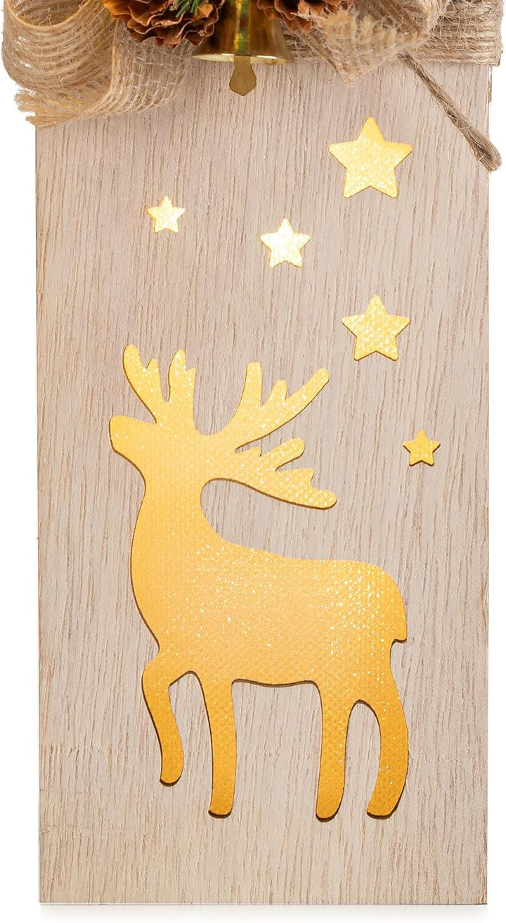 NUPTIO Weihnachtsdeko Holz Rentier Fensterbank - 30cm Höhe 2 Stück LED Dekosäule Holzdeko Weihnachte