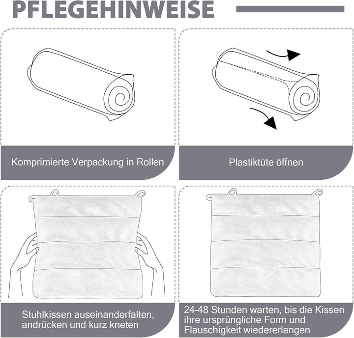Dicke Sitzkissen 2er Set Cord – Stuhlkissen mit Rutschfester Unterseite & Bindebändern, Stuhlauflage
