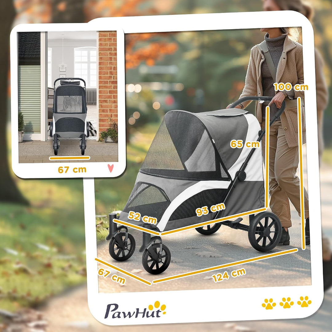 PawHut Hundewagen Hundebuggy klappbar für grosse Hunde &amp; Katzen bis 30 kg Katzenbuggy mit Kissen Net