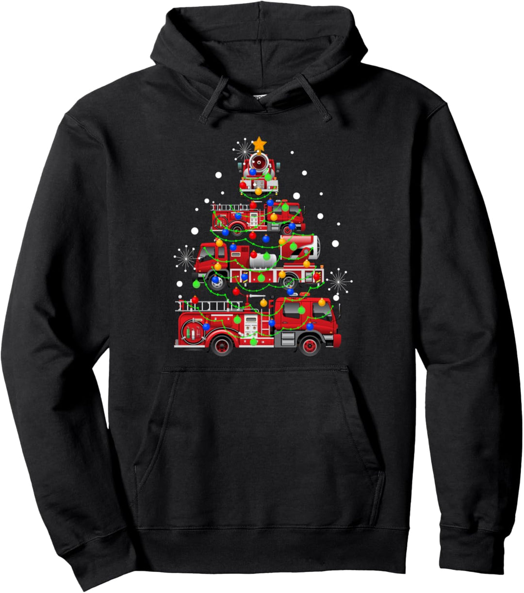Lustiger Weihnachtsbaum, Weihnachtsdekoration, Feuerwehr-Truck Pullover Hoodie