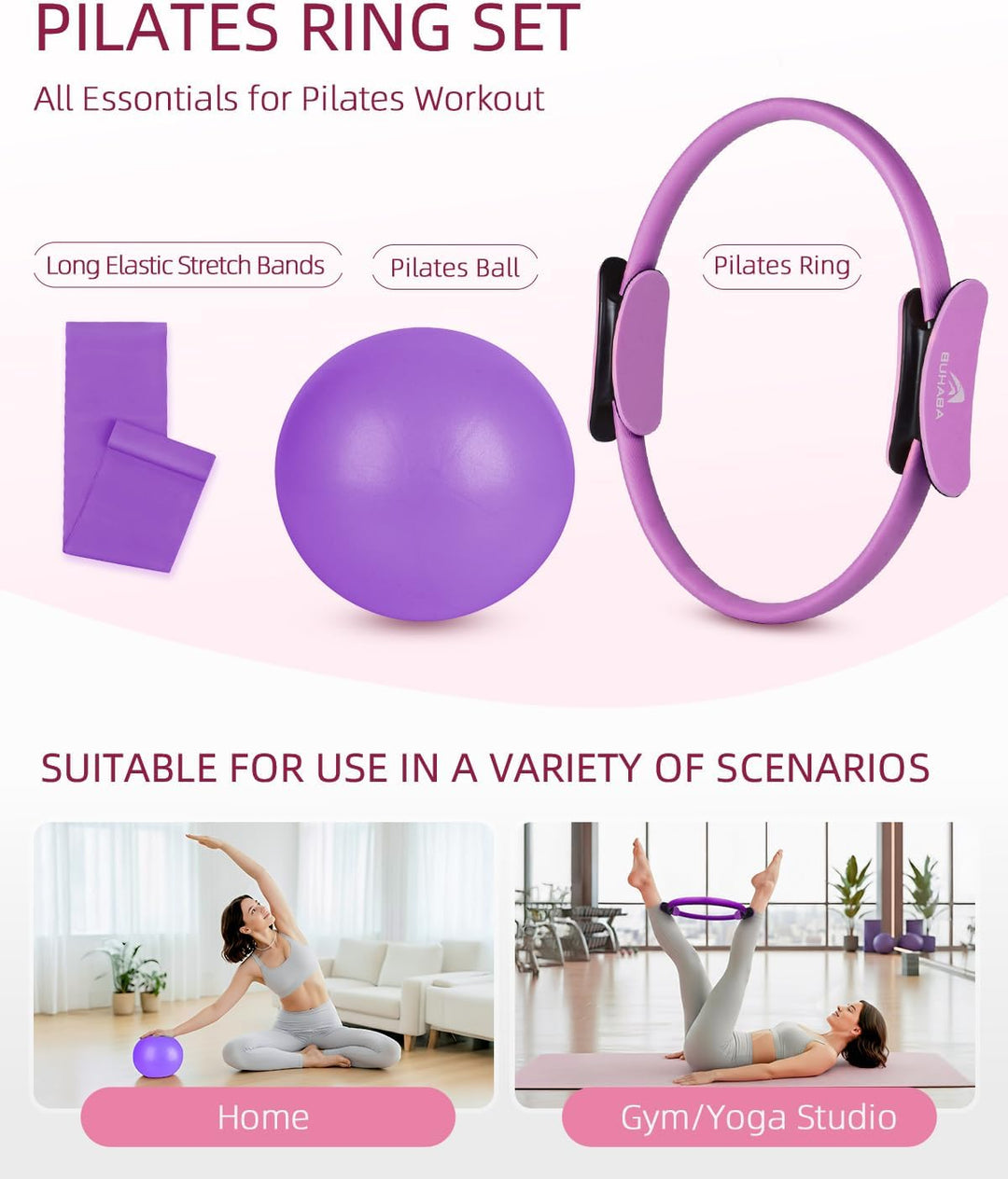 Abahub Pilates Ring Set, 35CM Magic Circle, 25CM Mini Ball, Stretchbänder,Home Pilates Ausrüstung, f