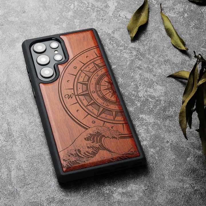 Carveit Holz Handyhülle für Galaxy S23 Ultra Cover [Einzigartiges Design Case] Stossstange hülle Kom