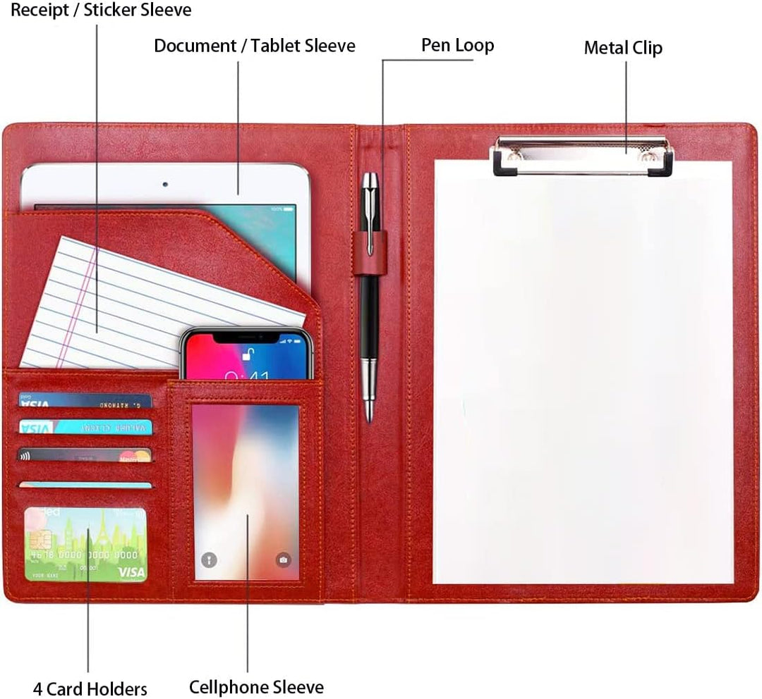 Klemmbrettmappe A4 Klemmbrett, Leder Schreibmappe Klemmbrett Mappe, Dokument-Ordnungshelfer mit Inne