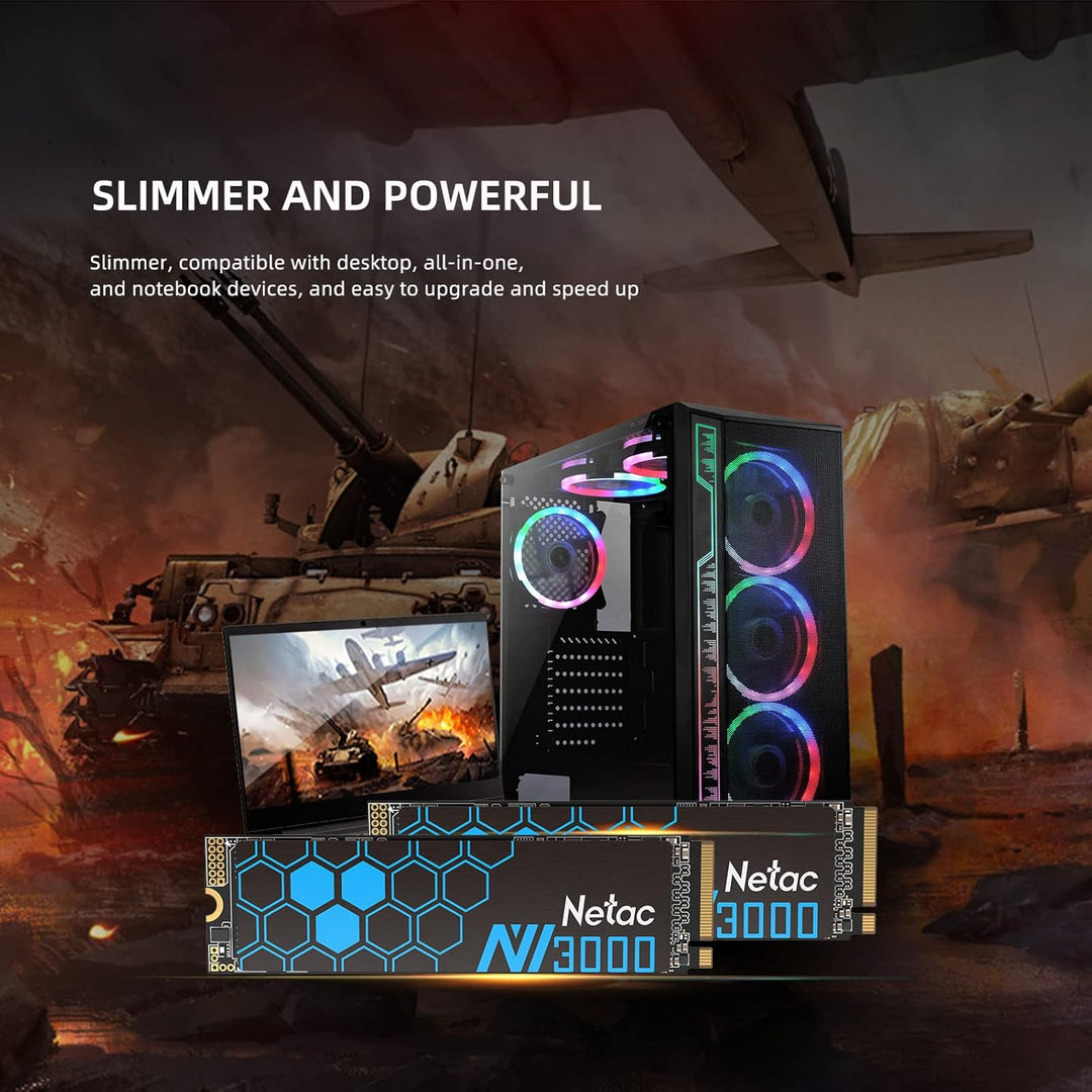 Netac M.2 SSD 500GB Intern - NVMe SSD - PCIE 3.0 M.2 2280 3300 MB/S für PC und Laptop, 3D Nand Schwa