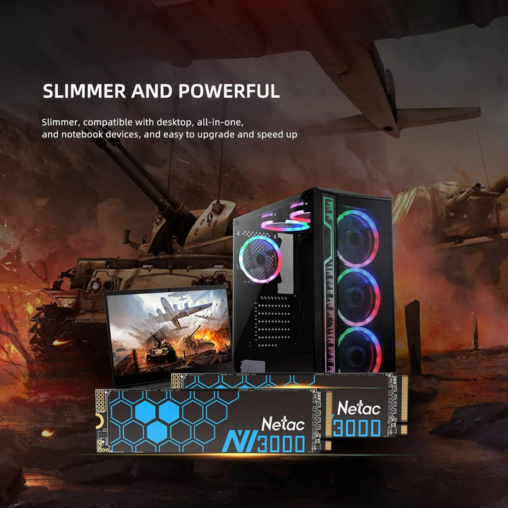Netac M.2 SSD 500GB Intern - NVMe SSD - PCIE 3.0 M.2 2280 3300 MB/S für PC und Laptop, 3D Nand Schwa