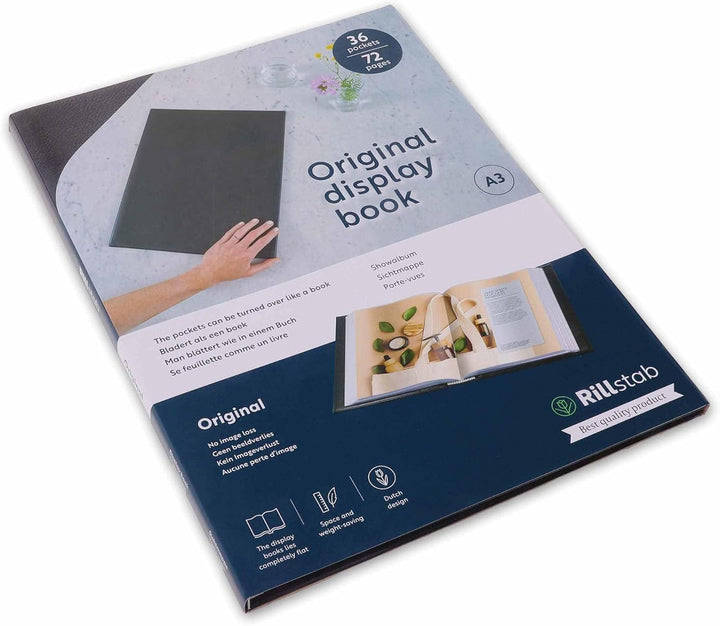 Rillstab A3 Präsentationsmappe für Schule & Projekt - Sichtbuch & Präsentationsbuch - 36 Transparent