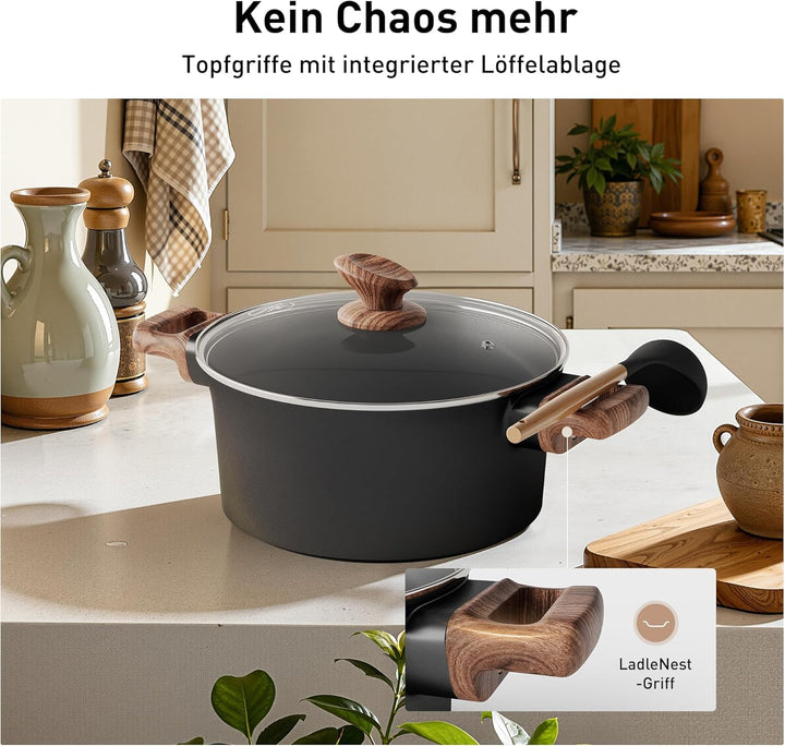 Kitchen Academy Antihaft Topfset Induktion mit Glasdeckel Töpfe und Pfannen Sets Keramik,Kochtopf Se