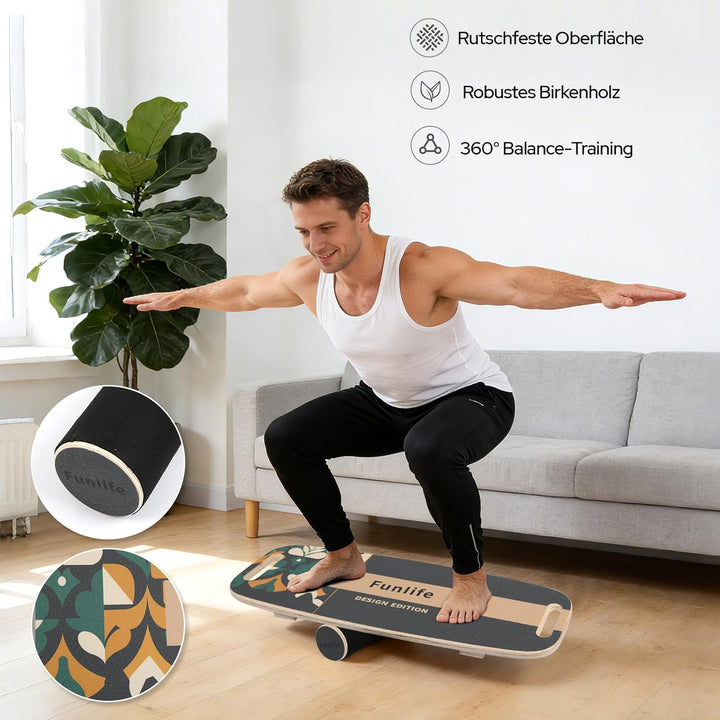 FunLife Balance Board aus Holz – Stabiler Gleichgewichtstrainer für Core Training, Fitness & Balance