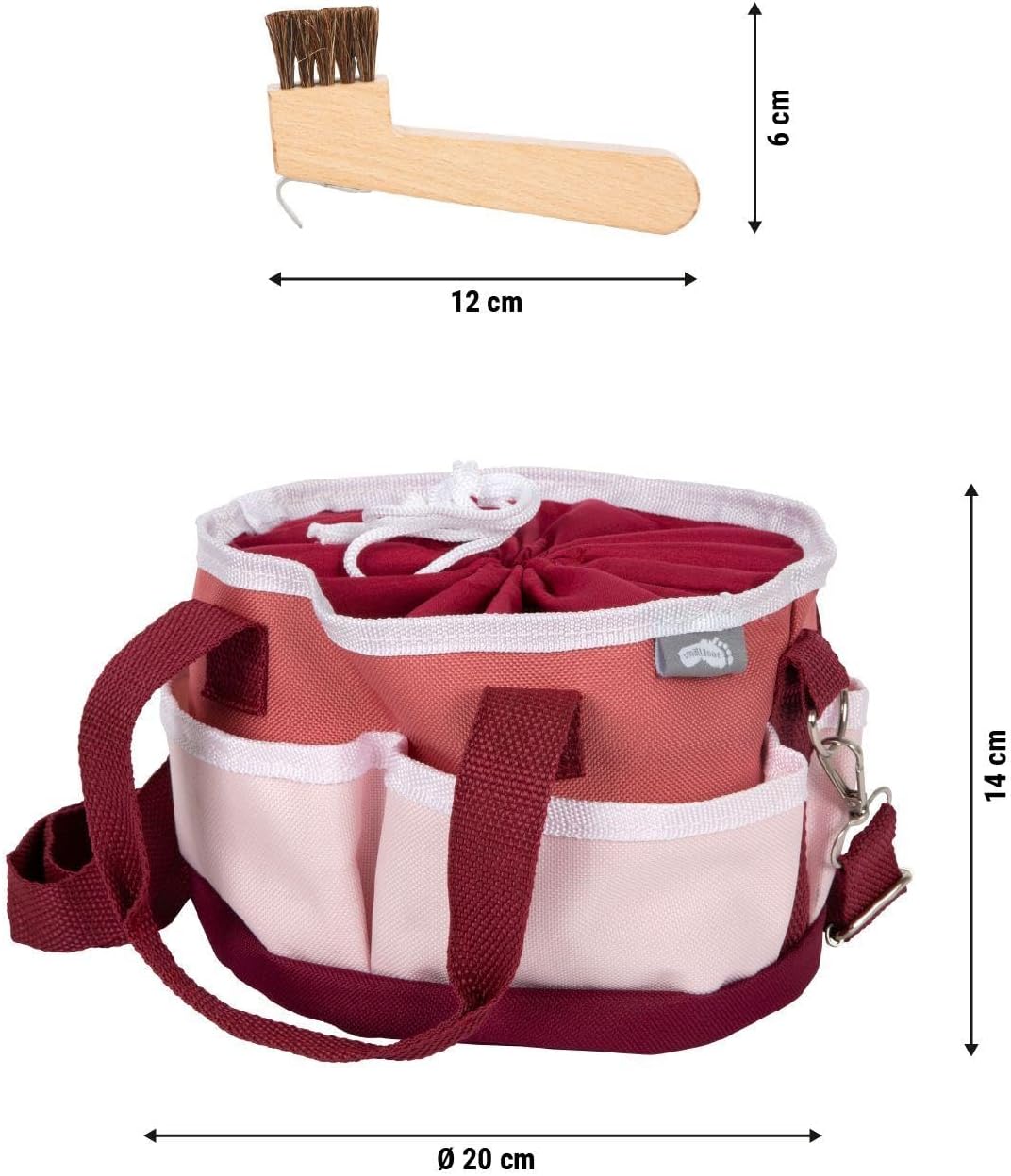 Small Foot Pferdepflegeset mit Tasche rot, mit kindgerechten Utensilien aus Holz, Zubehör für das Pf