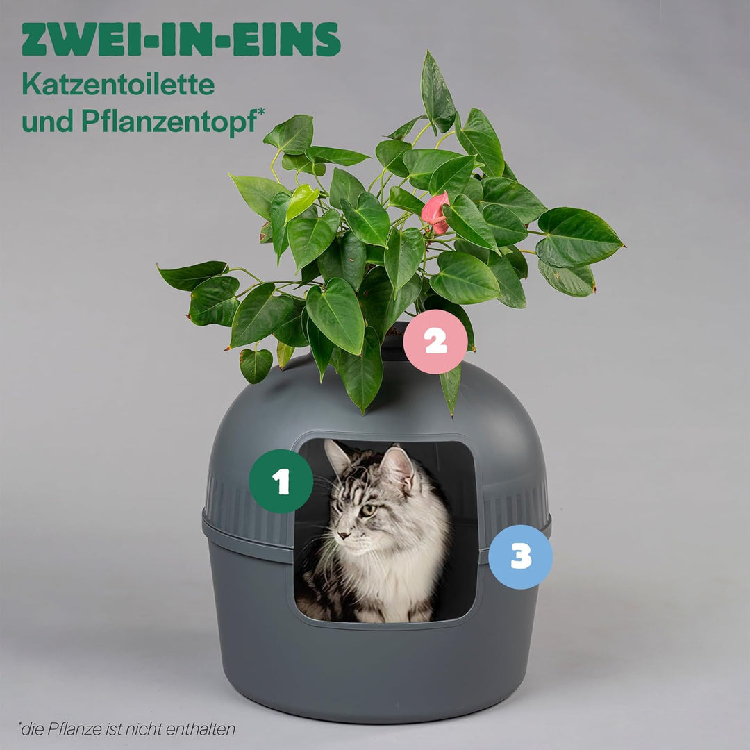 RHRQuality Katzentoilette Flower XXL unsichtbare Katzenklo mit Deckel 51Ø x 55cm (Grau), Grau