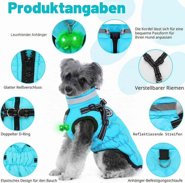 Hundemantel Winter, Hundemantel Wasserdicht, Warme Hundejacke mit Geschirr, Reflektierende Streifen,