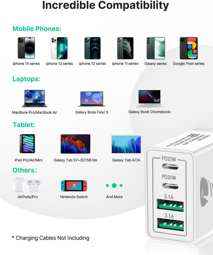 2er Pack USB C Ladegerät, Aioneus 40W Schnellladegerät 4 Ports PD+QC Netzteil, Mehrfach USB C Power