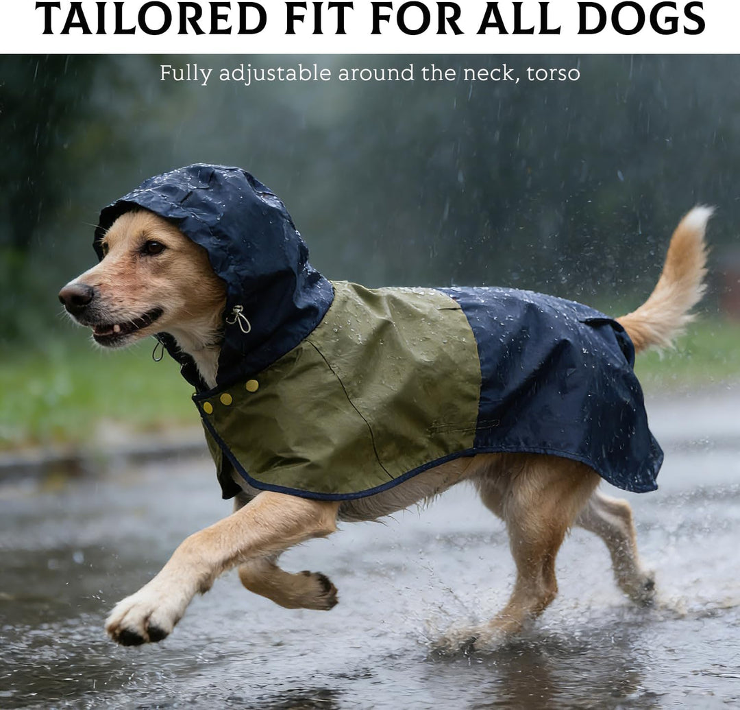 Regenmantel Hund, Regenjacke Hund wasserdicht mit Verstellbarer Kapuze & elastischen Beinbändern – L