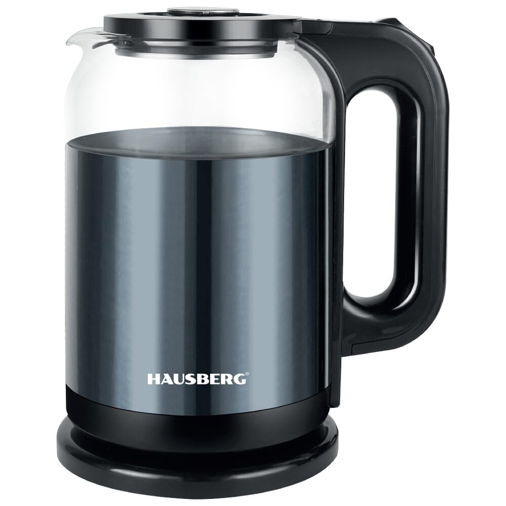 Wasserkocher 2L – Edelstahl & Glas – 1800W, Kabellos, mit LED-Beleuchtung – Automatische Abschaltung