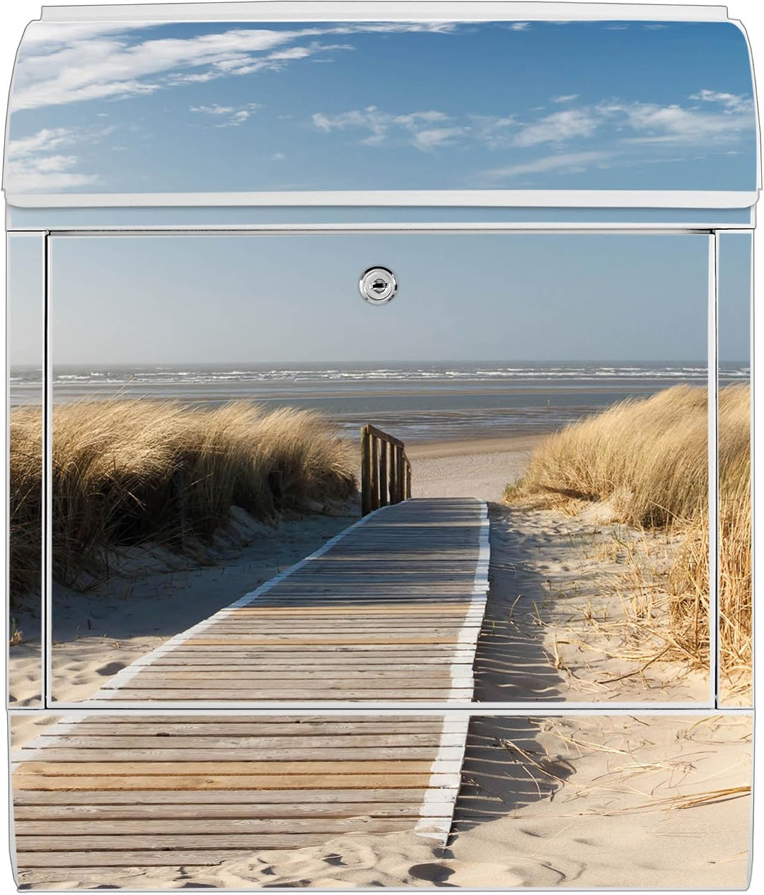banjado® Design Briefkasten mit Motiv Dünen 39x47x14cm &amp; 2 Schlüssel - Briefkasten Stahl weiss mit Z