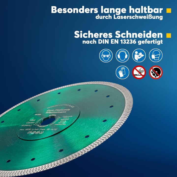 Profi Diamant-Trennscheibe Keramik Super Ultra von EDW, 230 mm H 22,2mm, Fliesenscheibe, extra dünn,