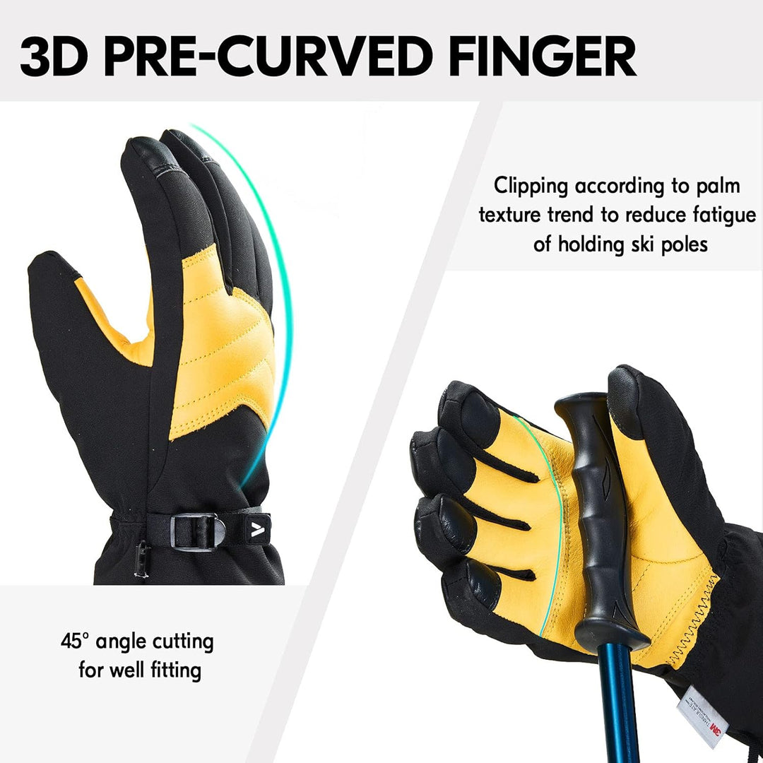 Vgo... 1Paar Skihandschuhe für Männer & Frauen, Winter Outdoor Handschuhe, Wasserdicht, Rindsleder,