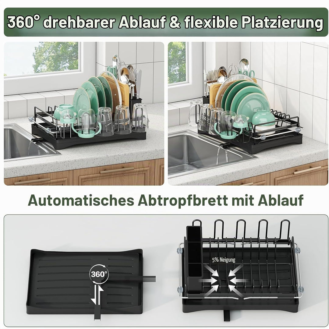 Aufworld ausziehbarer Geschirrabtropfer aus 304 Edelstahl mit Abtropffläche, Über-die-Spüle-Geschirr