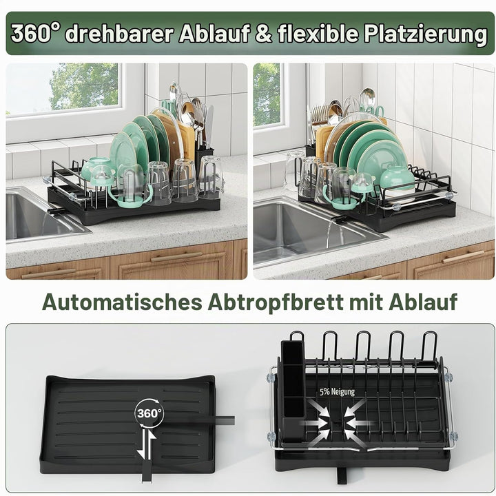 Aufworld ausziehbarer Geschirrabtropfer aus 304 Edelstahl mit Abtropffläche, Über-die-Spüle-Geschirr